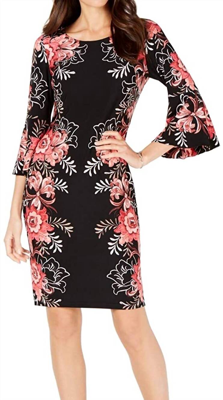 NEW MSK floral bell sleeves cocktail dress - petites in black/rose